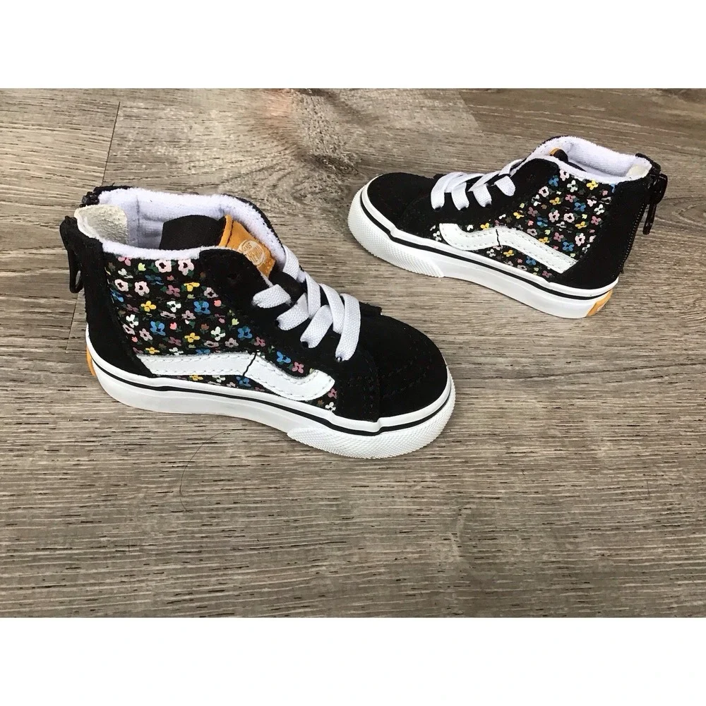Vans Sk8-Hi Zip Ditsy Floral Black/Multi Toddler Size 4 Sneakers Zip Back